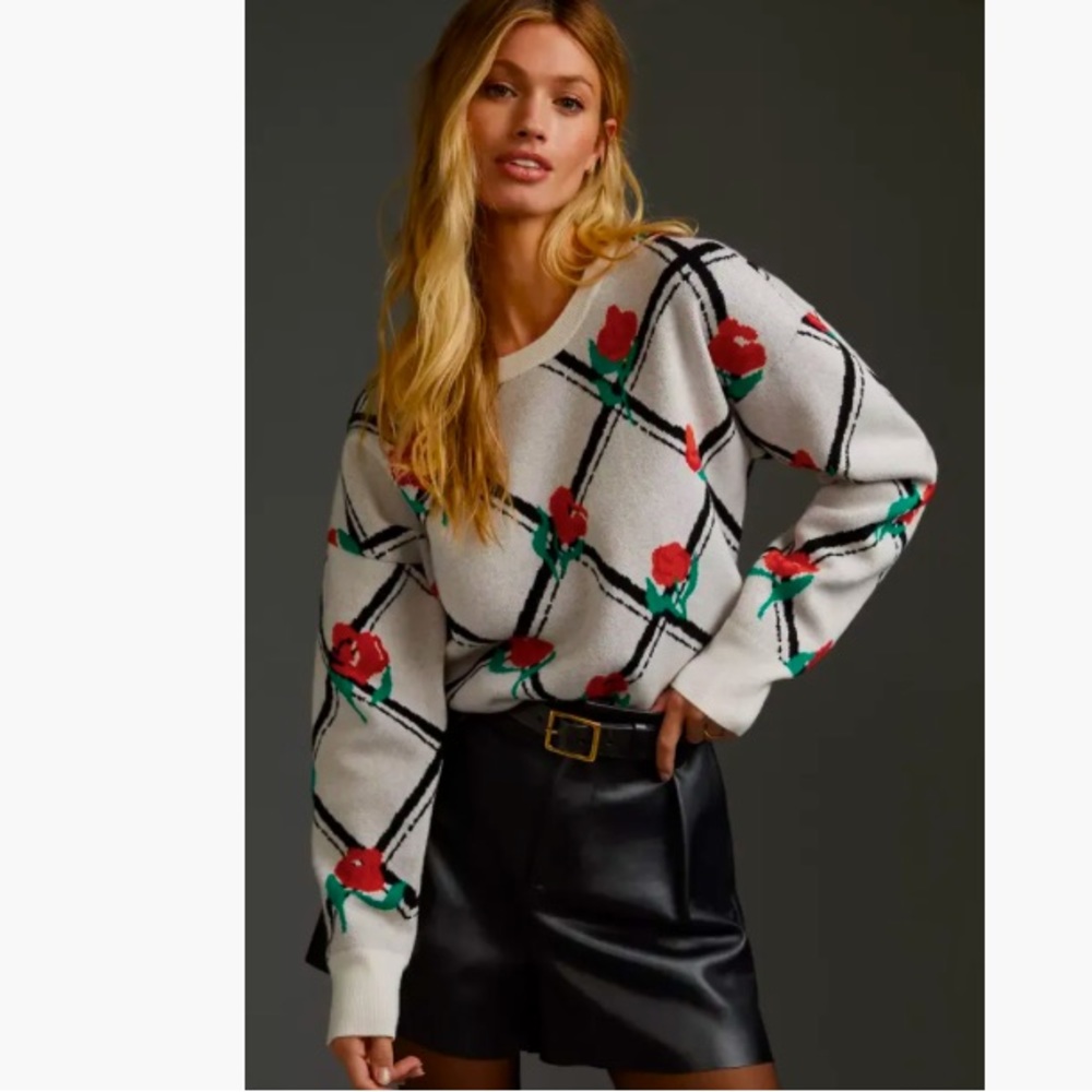 Anthropologie Red Rose Belle Pull over knit Sweater